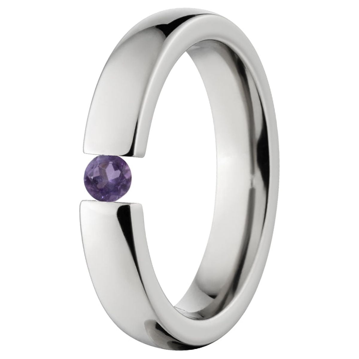 Amethyst 4mm Stainless Steel Tension Set Ring