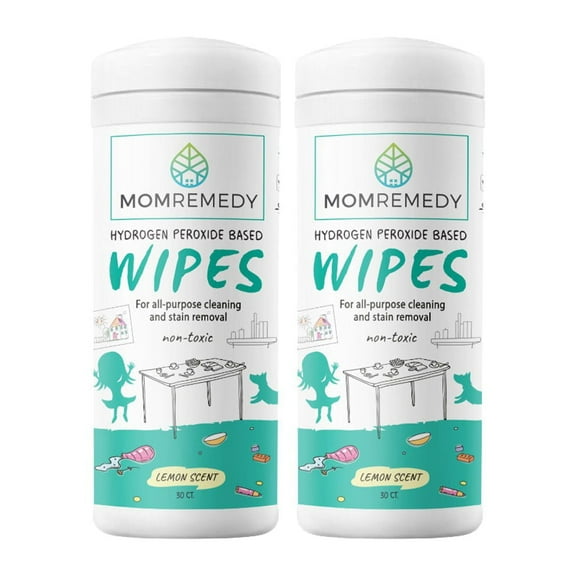 MomRemedy Hydrogen Peroxide Cleaning Wipes, Household, All Surfaces, Non-Toxic, 2 Count