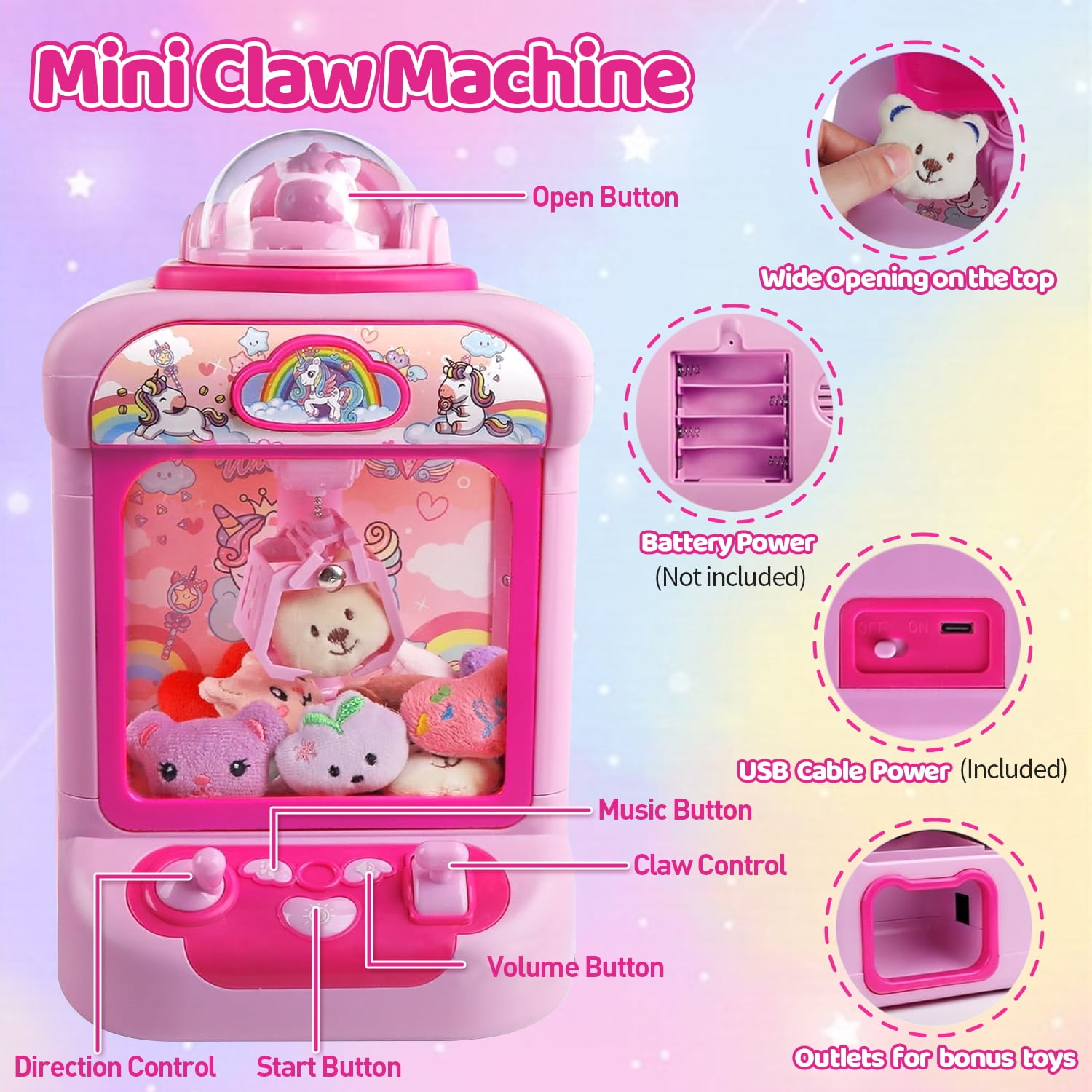 Liegorji Unicorns Claw Machine Set Toys, Mini Arcade Candy Vending Machine with 20 Stuffeds Toys, Birthday Party Gifts for Age 3 4 5 6 7 8