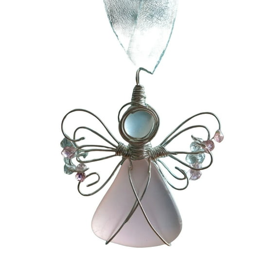 Summercome Handmade Sea Glass Angel Ornament, Charming Sea Glass Angel Christmas Ornaments Advent Calendar, Hand Silver Wire Wrapped Angel Christmas Decor with Rope, Xmas Holiday Home Decor Gift