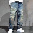 thumbnail image 3 of SRETOUU / Reppunk Men's Vintage Heavy Distressed Ripped Baggy Wide Leg Jeans, Worn Patch Frayed Washed Loose Denim Pants, Hip Hop Streetwear Casual Trousers, 3 of 8