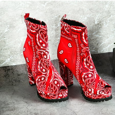 

Juebong Boots Deals Ankle Bootie Fish Mouth Super High Heel Dressy Western Booties Printed Ankle Booties