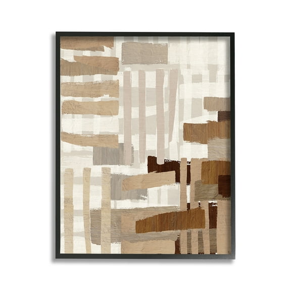 Stupell Industries Natural Hatched Hues Abstract Painting Black Framed Art Print Wall Art, 11 x 14