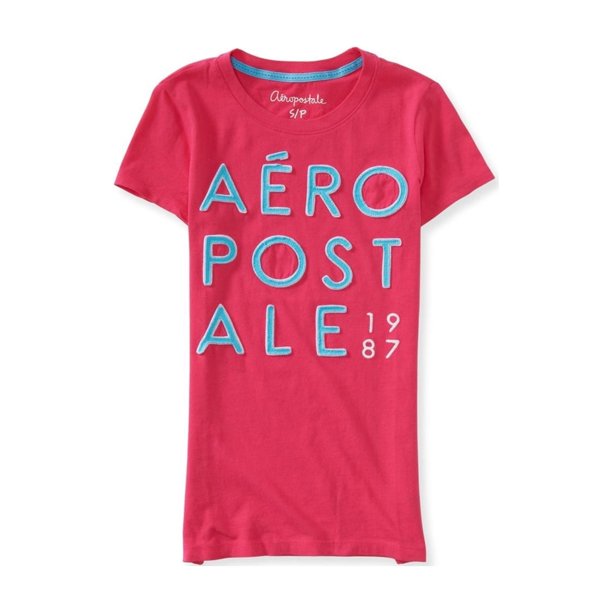 Aeropostale Mujeres Appliqu? Camiseta gráfica Stack, rosa, extragrande Aeropostale Camiseta gráfica