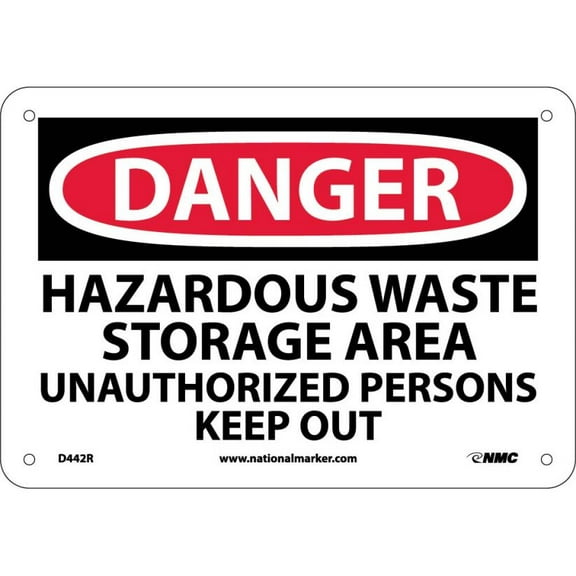 NMC Signs D442R, Danger Hazardous Waste Storage Area Sign, 7 X 10, Rigid Plastic .050