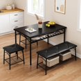 thumbnail image 2 of GAOMON Dining Table Set for 4, Kitchen Table with Upholstered Bench, Square Stools, Storage Rack, Rustic Metal & Wood Dining Room Table Set for Small Spaces, Apartment, 2 of 8