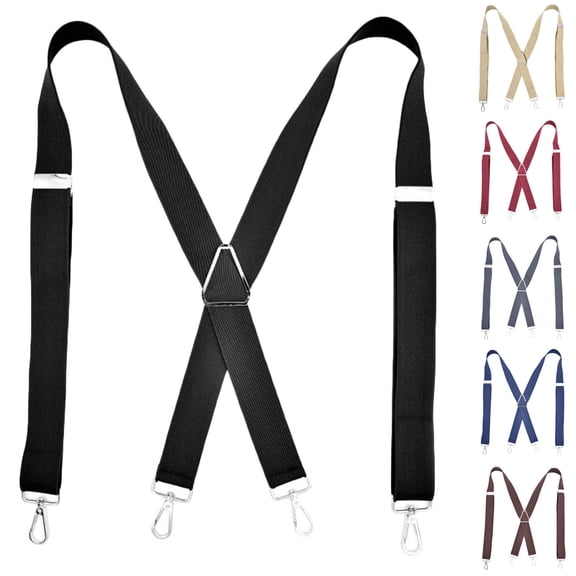 SGFCWSX Men's X-Back Suspenders, Elastic 4-Clip Adjustable Formal Casual Black