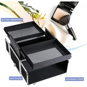 Ver Beauty Black Aluminum Train Case with Sliding Trays, Lockable Storage, Expandable Modular Design, 13.5 x 9.5 x 10.75