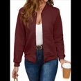 thumbnail image 2 of Chaqueta Informal Holgada de Cuadros Pequeños para Mujer, de Color Liso, Tendencia Otoñal, con Cremallera, Larga y Cuello Redondo. Rojo Vino XXL, 2 of 8