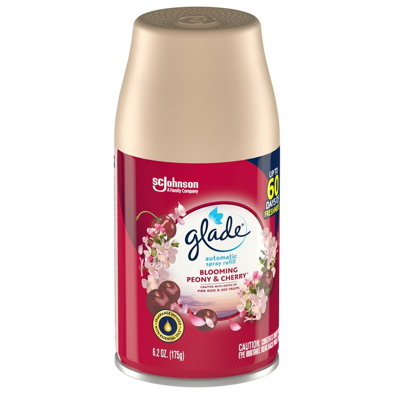 Glade Automatic Spray Refill 1 CT Blooming Peony Cherry 6.2 OZ. Total Air Freshener Infused with Essential Oils