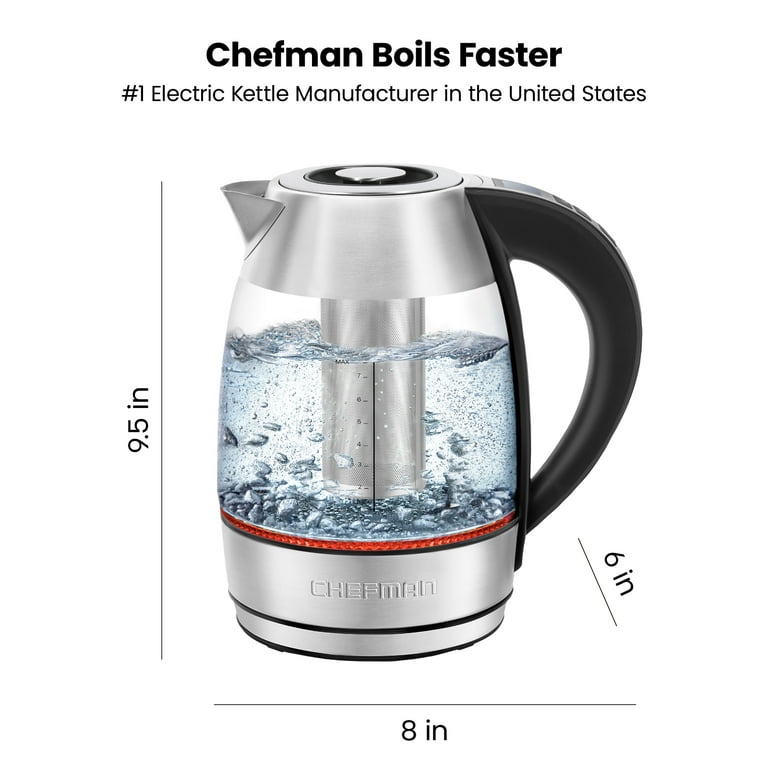 Steel, Infuser Rapid-Boil Kettle 7 Stainless Tea New Presets Digital Chefman 1.8L and - Glass Temperature w/