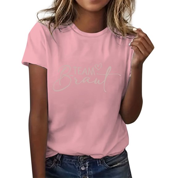 WEIWEN Braut T Shirts for Women Party Outfits for Bride Squad Casual Basic Tees Womens Summer Tops for Wedding Bride Shirts Pink, XL