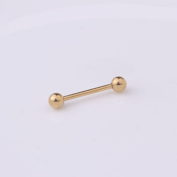 316 Surgical Stainless Steel Tongue Rings Golden 25mm Pin: 1.6mm Head: 5mm 1pc