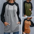 thumbnail image 5 of Sudadera con capucha de mujer Mujeres Pullover Hoodies Raglan Manga larga Bolsillos con cordón Empalme Sudadera Casual Túnica suelta Tops 1 1, 5 of 5