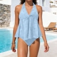 thumbnail image 3 of Pounoo Tankini Sets for Women Halter Neck Tie Front Flowy Top Solid Two Piece Swimsuits Beach Vacation Style Lightweight Breathable Swimwear Gift, 3 of 7