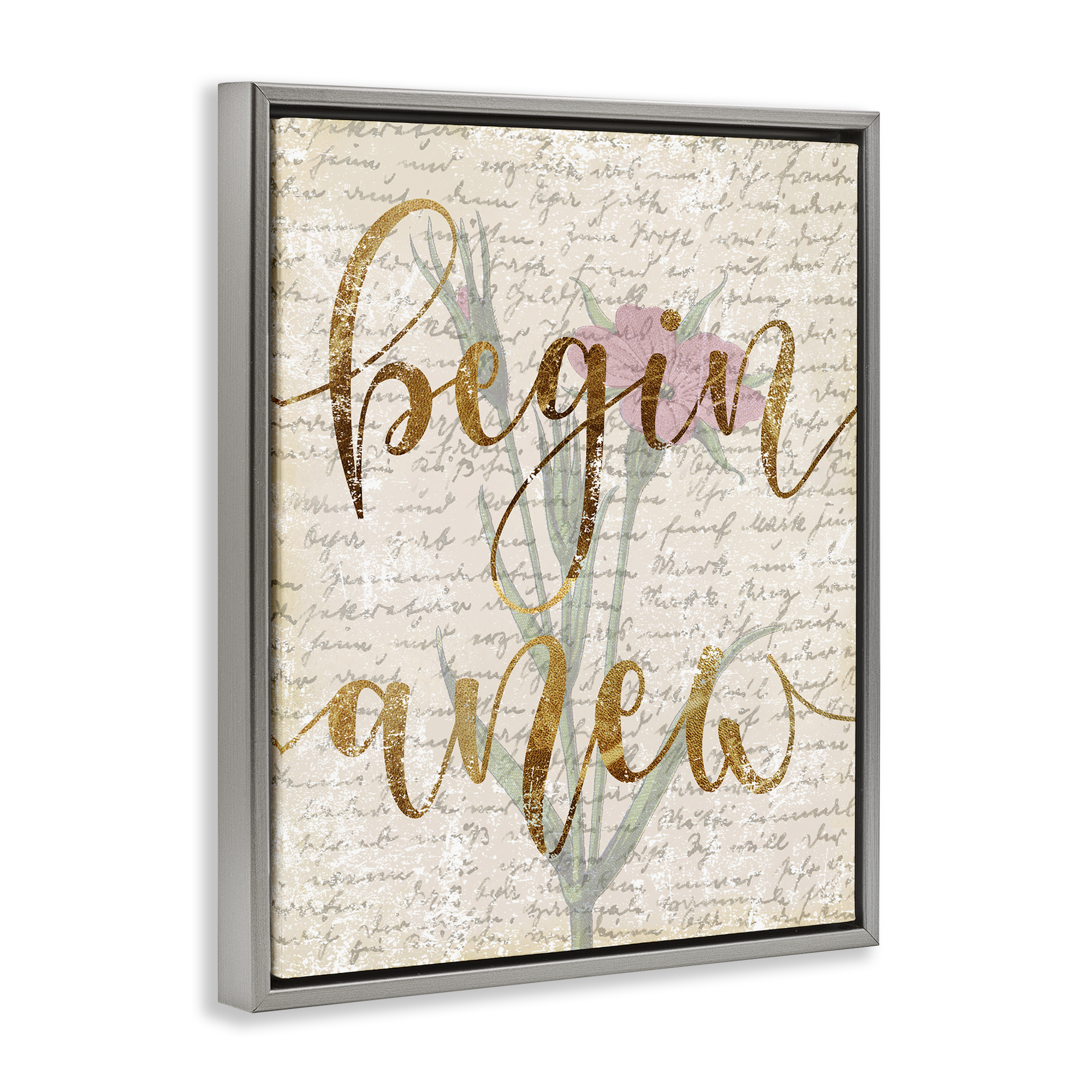 Stupell Industries Vintage Begin Anew Botanical & Floral Painting Gray Floater Framed Art Print Wall Art, 17 x 21