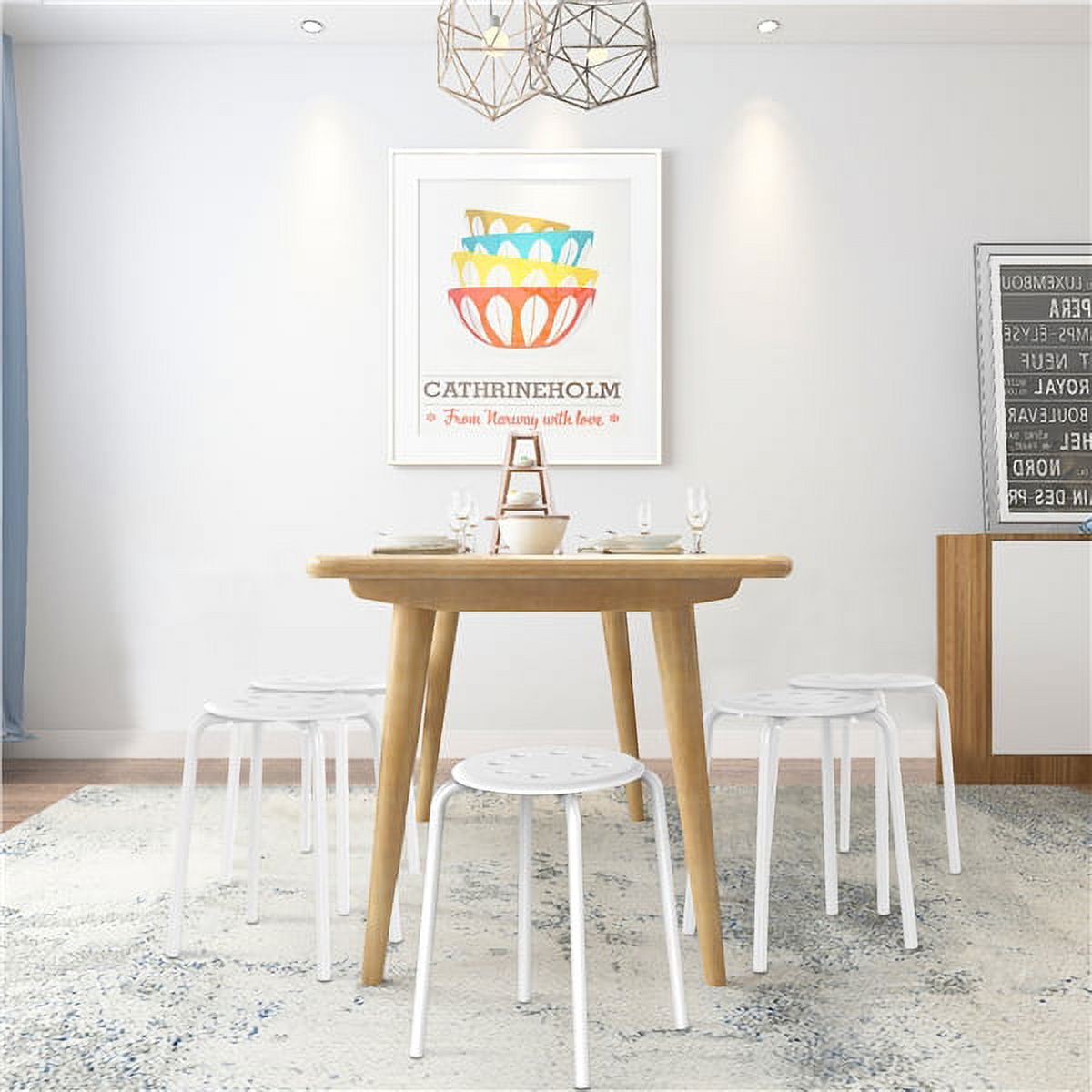 Alden Design Set of 5 Plastic Stack Stools Round Bar Stools, White