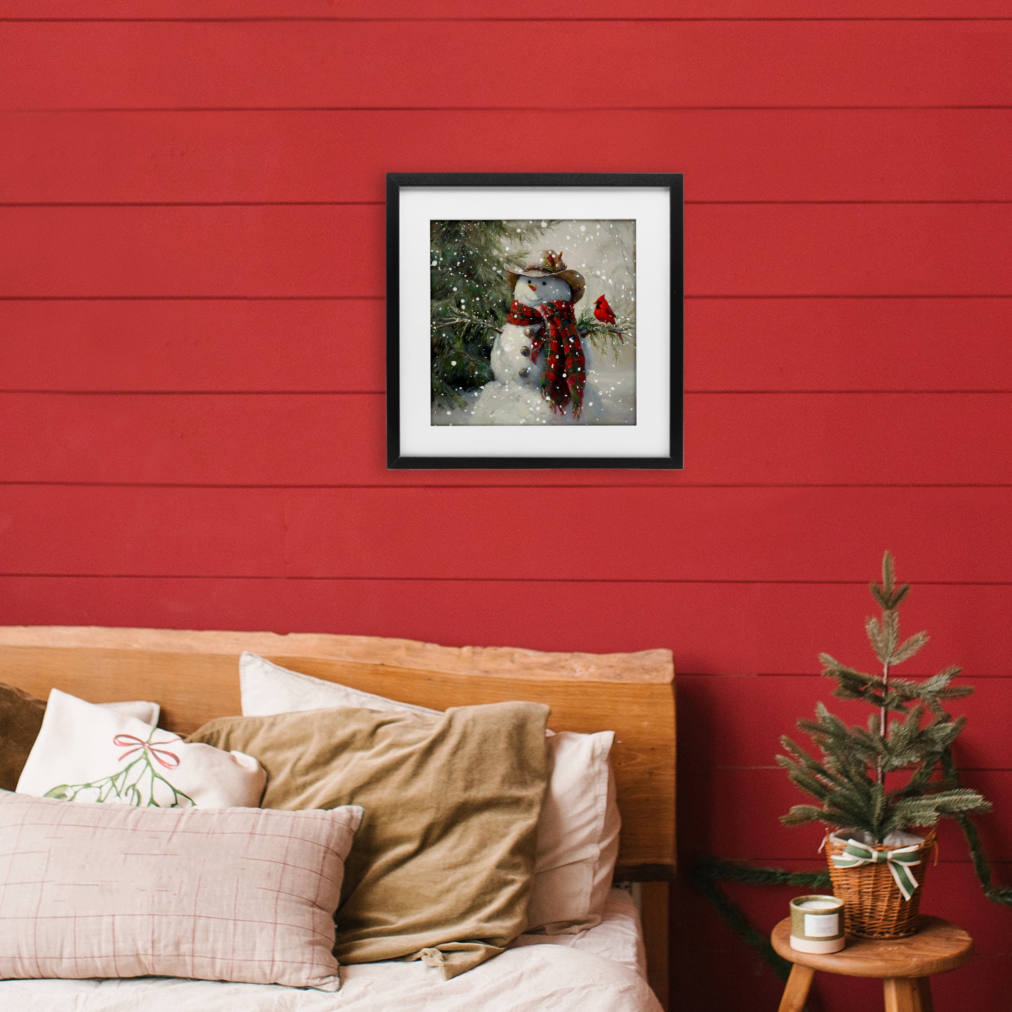 Stupell Industries Cowboy Snowman & Cardinal Black Framed Print Under Glass, design by Tina LeCour