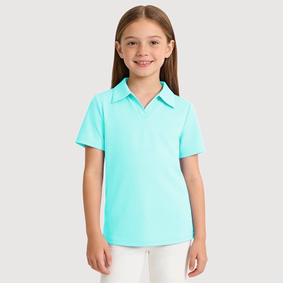 Gyujnb Solid V Neck Collared Short Sleeves Casual Polo Shirt (Little Girls, Big Girls),11-12 Years