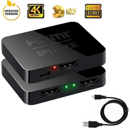 HDMI Splitter 1 in 2 Out, 2 Port 4K HDMI Splitter Adapter for Dual Monitors(Mirror Only, Not Extend), Compatible for Fire Stick, Xbox, PS4, PS3, Roku, Blu-Ray Player, HDTV, Projector