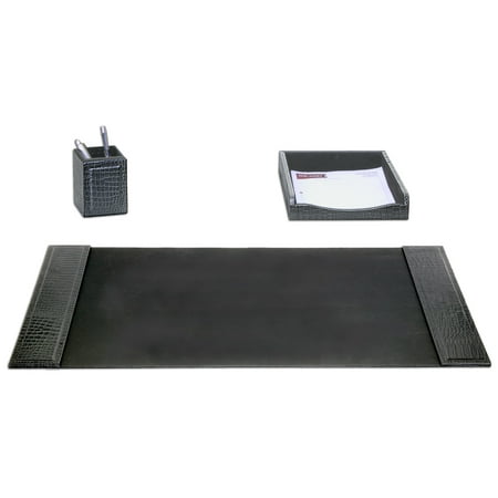 Black Crocodile Embossed Leather 3-Piece Set