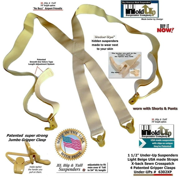 Holdup Suspender Company Inc Hold-Ups XL 1 1/2" wide Undergarment Suspenders X-Back Patented Gripper Clasps