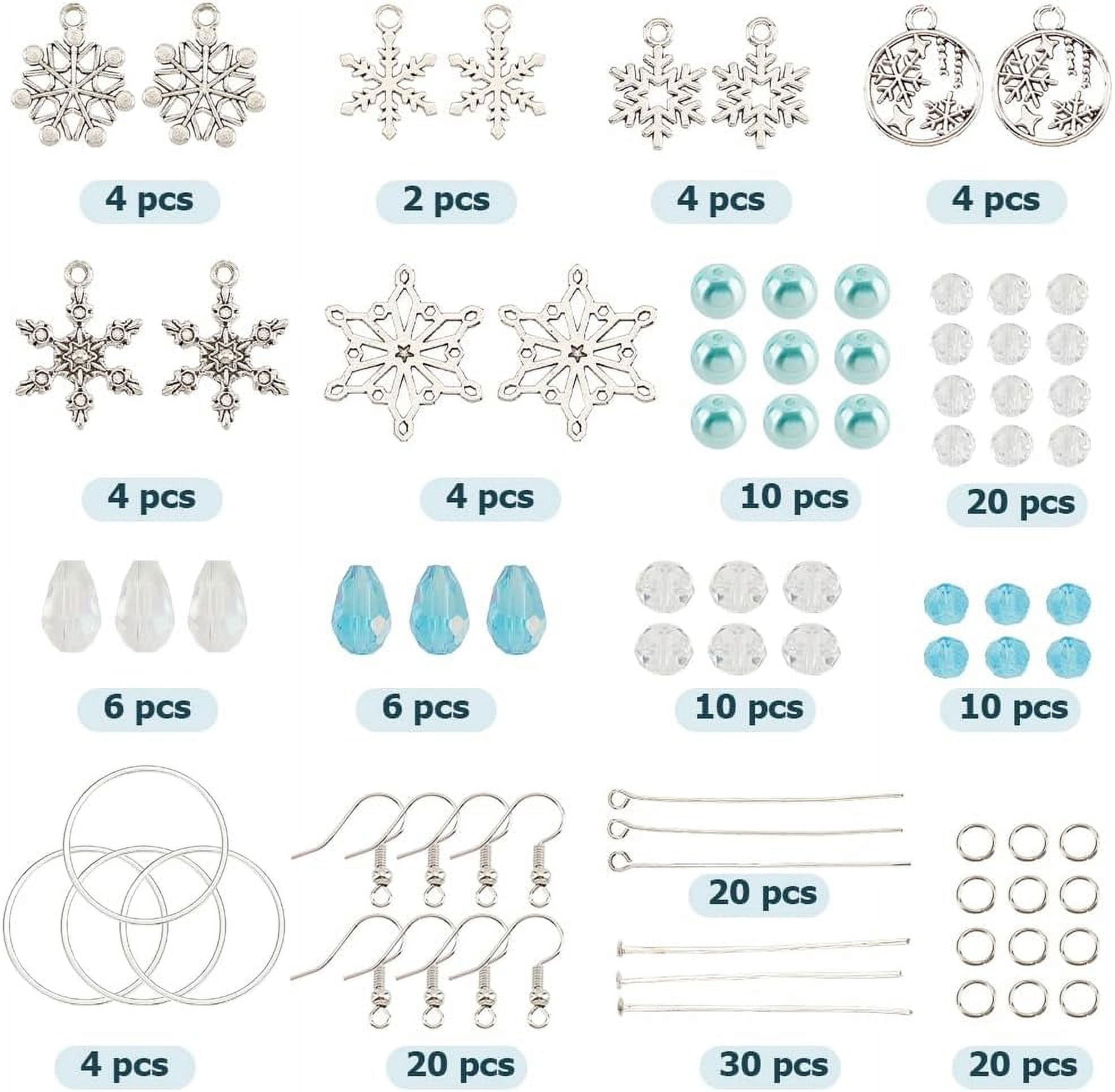 DIY 10Pairs Christmas Charms Earrings Making Kit Antique Silver Snowflake Charms Winter Blue Faceted Glass Beads Linking Rings Dangle Earring Hooks