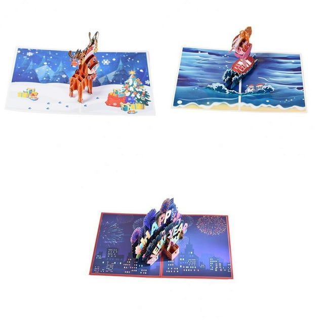3x Tarjetas de Navidad Tarjetas de Felicitación Navideñas 3D Up Festival de Navidad para Niños Divertidos