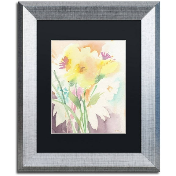 Trademark Fine Art "Yellow Flower Blossoming" Canvas Art by Sheila Golden, Black Matte, Silver Frame