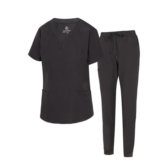 Natural Uniforms Womens' Cool 4-Way Stretch Jogger Scrub Set (Black, XS-Small)