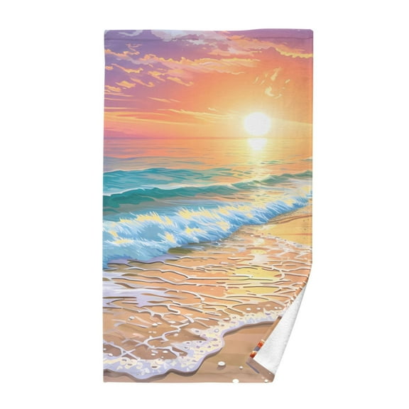 Sunset Beach Seastar Palm Tree Cotton Face Towels Absorbent Hand Towel Soft Bathroom Towel for Kitchen Hotel Decoration
