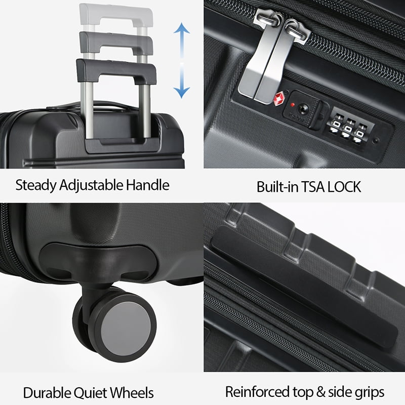 KROSER 20 Inch Hard Side Carry-On Luggage with TSA Lock & USB Port, Black