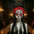 thumbnail image 5 of Halloween Skull Mask with Veil and Rose Flower, Mexican Dia de Los Muertos Lace Mask for Halloween Masquerade Cosplay Party Costume, 5 of 5