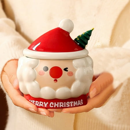 

Fufafayo Today Deals Festive Santa Claus Relief Mug Set With Lid Spoon Lovely Ceramic Coffee Cup For Home Unisex Gift Couples Cup Souvenir