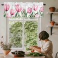 thumbnail image 5 of Pink Tulip Floral Window Valance Curtain Pink Flowers Plant Rod Pocket Short Curtain for Living Room, Bedroom & Kitchen Window Decor 54x18in, 5 of 8