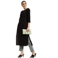 thumbnail image 4 of eloria Women's Fashion Solid Front Dori Tie-Up Neck Design Kurti, Fabric : Cotton, Color : Black, Size : Small, 4 of 8