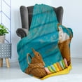 thumbnail image 4 of Easter Bunny Soft Flannel Fleece Throw Blanket, 2 Easter Rabbits with Blue Wooden Background Pastel Tones Dyed Eggs, Cozy Plush for Indoor and Outdoor Use, 50" x 70", Multicolor, by Ambesonne, 4 of 5