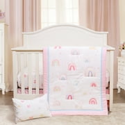 JISEN 4-Piece Crib Bedding Set for Girls - Rainbow Design, Soft Microfiber, Fits Standard Cribs