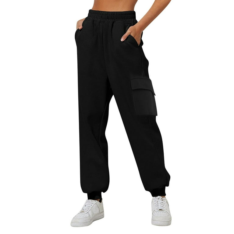 Black Cargo Pants Womens Fashion Sweatpants Comfortable High Waisted Jogging Pants With Pockets Casual Sweatpants Fall Outfits Yoga Pants Size XXL