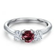 thumbnail image 3 of Gem Stone King 925 Sterling Silver Red Rhodolite Garnet and White Moissanite Engagement Ring for Women | 1.06 Cttw | Round 5MM | Gemstone January Birthstone | Size 9, 3 of 7