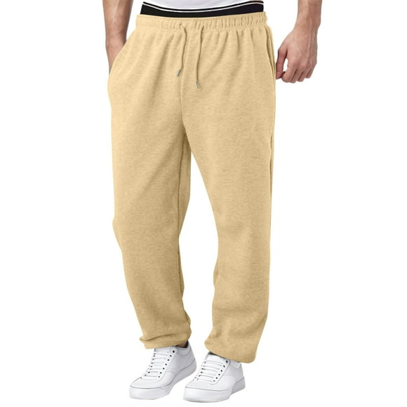 Ediodpoh Mens Lined Sweatpants Wide Straight Leg Pants Bottom Sweatpants Joggers Pants Workout High Waisted Yoga Pants with Pockets Men’s Pants Khaki XL