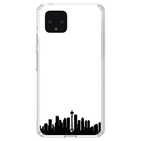 DistinctInk Clear Shockproof Hybrid Case for Google Pixel 4 (5.7" Screen) - TPU Bumper, Acrylic Back, Tempered Glass Screen Protector - Seattle Skyline Silhouette - Show Your Love of Seattle