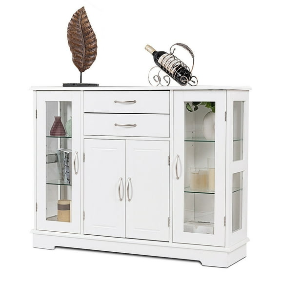 Costway Buffet Storage Cabinet Console Cupboard W/Glass Door Drawers Kitchen Dining Room