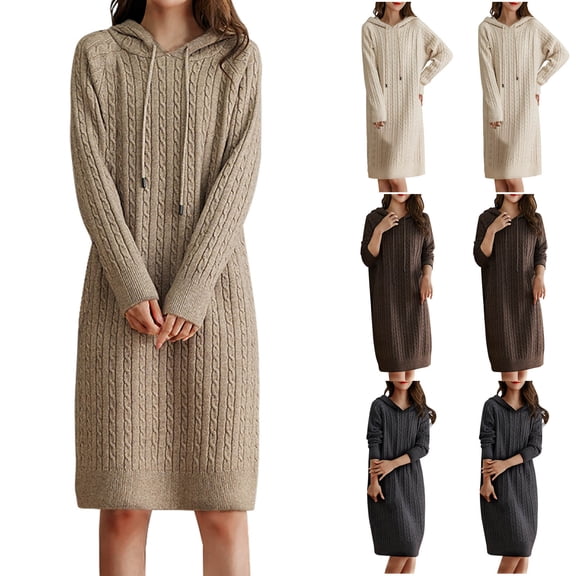 YHAJDS Women's Casual Dress,Casual Long Sleeve Dresses for Women Women's Dresses Loose Hooded Knit Sweater Dress For Winter Warm Wear