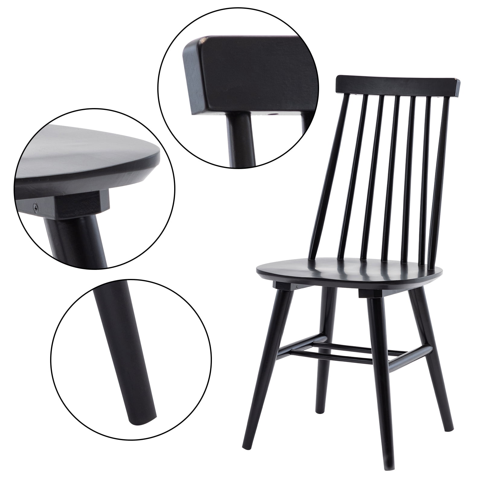 Duhome Elegant Lifestyle Dining Chairs Set of 2, Wood Dining Room Chairs Slat Spindle Back Kitchen Room Chair Windsor Chairs, Black