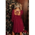 thumbnail image 3 of a.Jesdani Elegant Red Velvet Dress: Square Neck, Long Sleeves, Tie-Back Style, 3 of 8