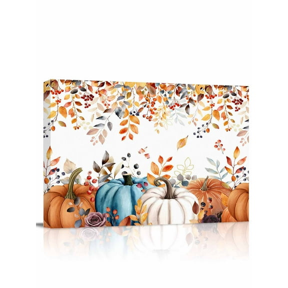 Harvest Pumpkin Canvas Print Wall Art Framed Canvas Art Wall Decor Thanksgiving Fall Orange Brown Leaf Floral Pictures Painting Morden Artwork for Living Room Bedroom, Ready to Hang - 12"x16"