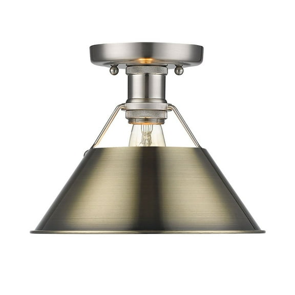 3306-FM PW-AB-Golden Lighting-Orwell - 1 Light Flush Mount 8 Inches Tall and 10 Inches Wide-Pewter Finish-Aged Brass Shade Color