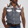 thumbnail image 2 of Camisas de Cuello para los Hombres de Moda Casual Imprimir Turndown Cuello sin Mangas Bolsillos Deportivos Tanque, Ligero Top de Verano, 2 of 5