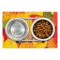 thumbnail image 1 of Fall Leaves Pet Mat for Food and Water, Close Overview Shot of Leaves with Raindrops Autumn Seasonal Macro Photo, Non-Slip Rubber Mat for Dogs and Cats, 18" X 12", by Ambesonne, 1 of 2